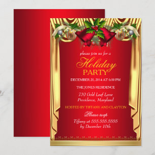 Invitation Holly Rouge Or Soie Noël Fête de Vacances