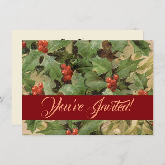 Invitation Holly Tree Noël Vintage (Devant / Derrière)