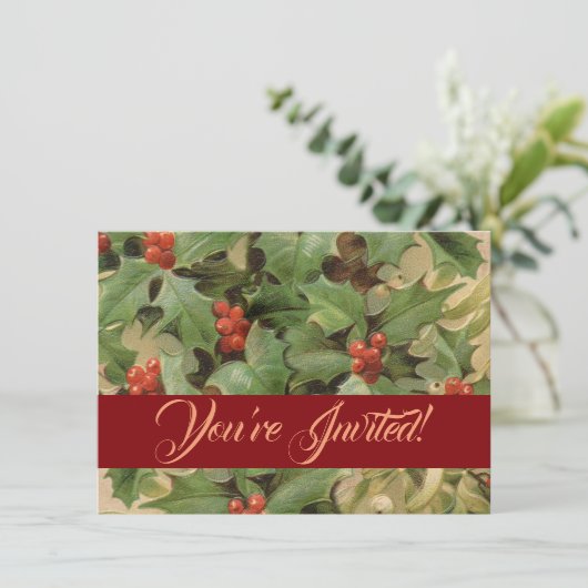 Invitation Holly Tree Noël Vintage (Debout devant)