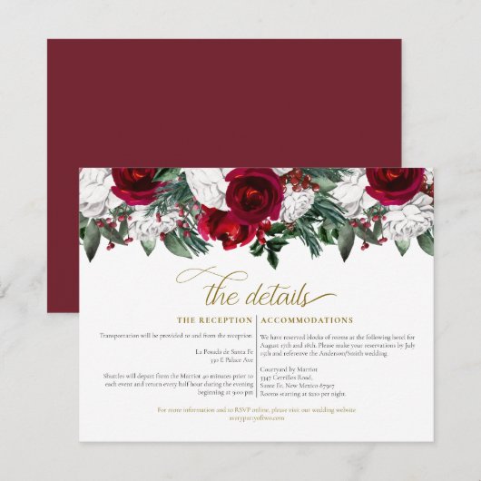 Invitation HOLLY Winter Christmas Burgundy Détails du Mariage (Devant / Derrière)
