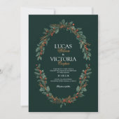 Invitation Holly Wreath Dark Green Winter Wedding (Devant)