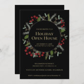 Invitation Holly Wreath Holiday Open House Christmas Party (Devant / Derrière)