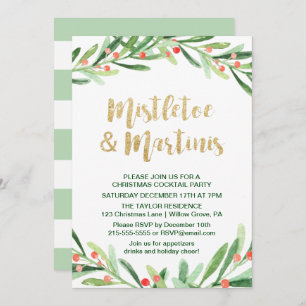 Invitation Holly Wreath Mistletoe & Martinis Cocktail Party