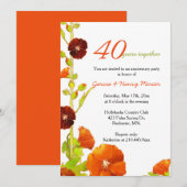 Invitation Hollyhocks Rouges Blanc 40ème Anniversaire de Mari (Devant / Derrière)