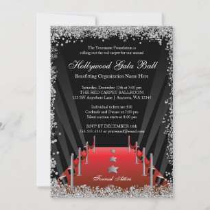 Invitation Hollywood Gala Ball Red Carpet Silver Parties scin