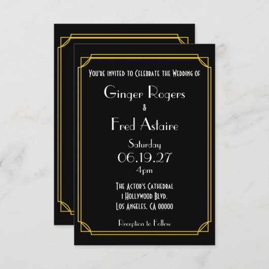 Invitation Hollywood / Gatsby / Classic Budget Art Déco des a (Devant / Derrière)