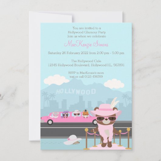Invitation Hollywood Glamor Star Bois animaux (Devant)