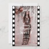 Invitation Hollywood Movie Black White Rideaux Sweet 16 (Devant)