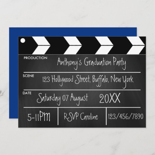 Invitation Hollywood Movie Graduation Party Chalkboard Invit (Devant / Derrière)