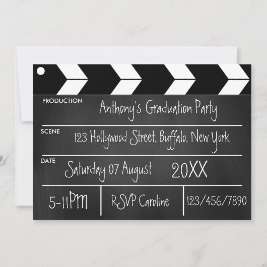 Invitation Hollywood Movie Graduation Party Chalkboard Invit (Devant)
