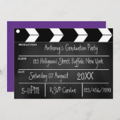 Invitation Hollywood Movie Graduation Party Chalkboard Invit (Devant / Derrière)