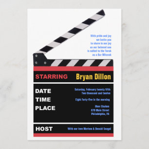 Invitation HOLLYWOOD MOVIES Bar à thème Bar Mitzvah Invitatio