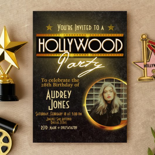 Invitation Hollywood Party avec photo