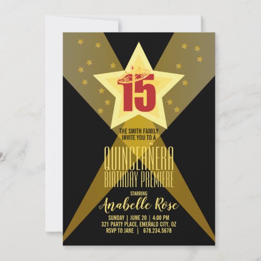 Invitation Hollywood star ANGLAISE QUINCEAÑERA soirée cinéma (Devant)