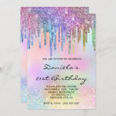 Invitation Holo Glitter Rainbow Drips 21st Birthday (Devant / Derrière)
