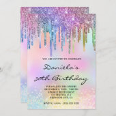 Invitation Holo Glitter Rainbow Drips 30th Birthday (Devant / Derrière)