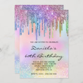 Invitation Holo Glitter Rainbow Drips 60th Birthday (Devant / Derrière)