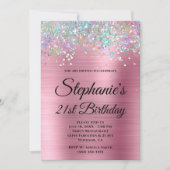Invitation Holo Parties scintillant Fille rose Foil Fancy Mon (Devant)