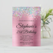 Invitation Holo Parties scintillant Fille rose Foil Fancy Mon (Debout devant)