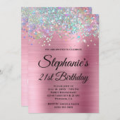 Invitation Holo Parties scintillant Fille rose Foil Fancy Mon (Devant / Derrière)