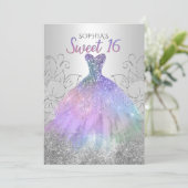 Invitation Hologramme argent Parties scintillant robe douce 1 (Debout devant)