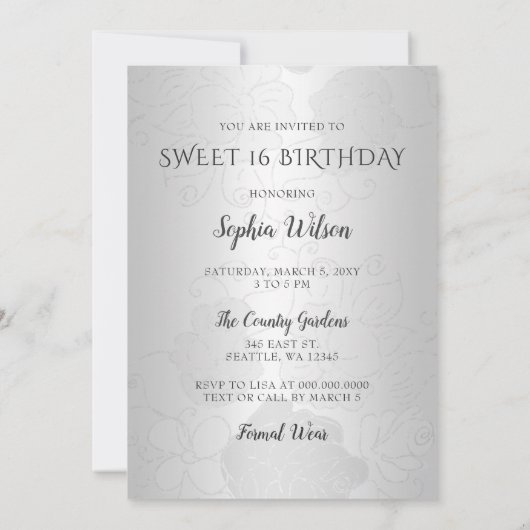 Invitation Hologramme argent Parties scintillant robe douce 1 (Dos)