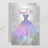 Invitation Hologramme argent Parties scintillant robe douce 1 (Devant / Derrière)