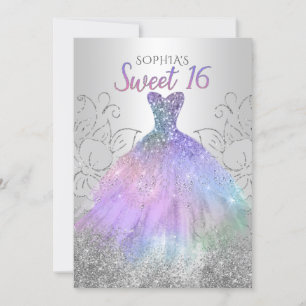 Invitation Hologramme argent Parties scintillant robe douce 1