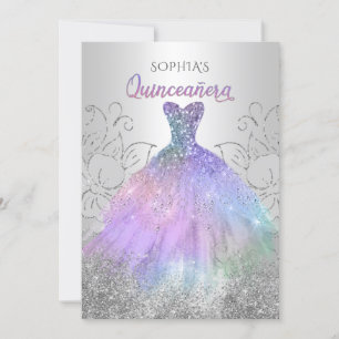 Invitation Hologramme d'argent Parties scintillant robe Quinc