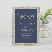 Invitation Hologramme d'engagement en or bleu marine (Debout devant)
