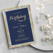 Invitation Hologramme d'or bleu marine