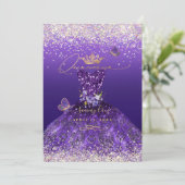 Invitation Hologramme Faux Parties scintillant Robe Violette  (Debout devant)