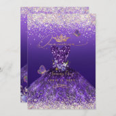 Invitation Hologramme Faux Parties scintillant Robe Violette  (Devant / Derrière)
