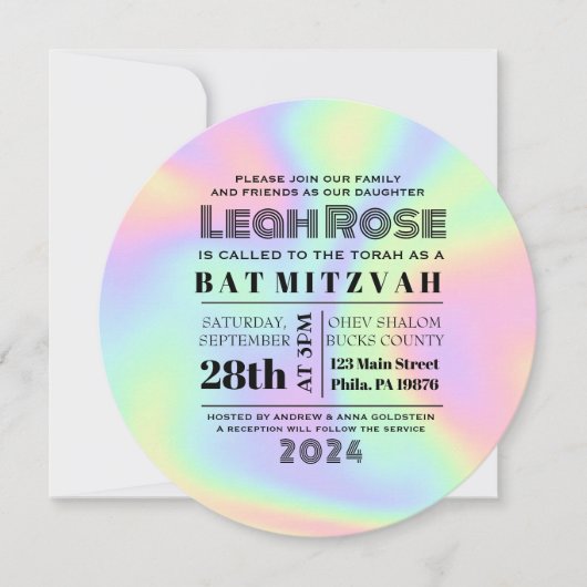 Invitation Hologramme Iridescente Bat mitzvah arc-en-ciel Inv (Devant)