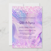 Invitation Hologramme rose violet anniversaire luxe (Devant)