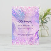 Invitation Hologramme rose violet anniversaire luxe (Debout devant)