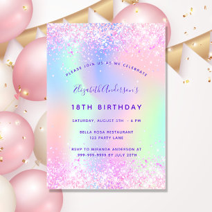 Invitation Hologramme rose violet d'anniversaire