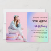 Invitation Hologramme rose violet photo luxe anniversaire (Devant)