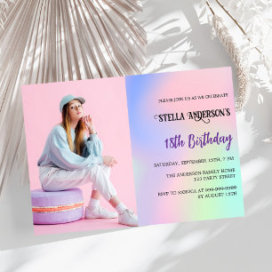 Invitation Hologramme rose violet photo luxe anniversaire