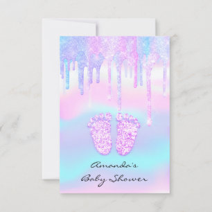 Invitation Hologramme Unicorn Baby shower fille pieds Parties