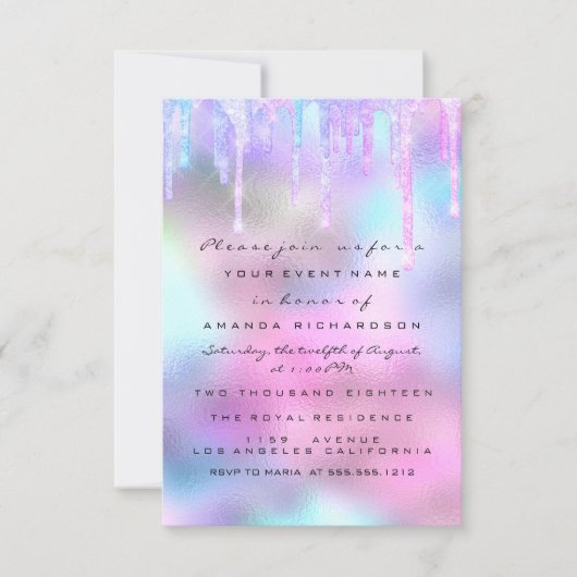 Invitation Hologramme Unicorn Mermaid 16e 15e rose (Devant)