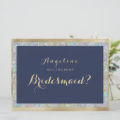 Invitation Holographe en or bleu marine en argent Bridesmaid (Debout devant)