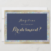 Invitation Holographe en or bleu marine en argent Bridesmaid (Devant)