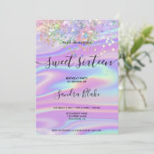 Invitation Holographe moderne Girly tendance Sweet 16 Invitat (Debout devant)