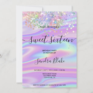 Invitation Holographe moderne Girly tendance Sweet 16 Invitat
