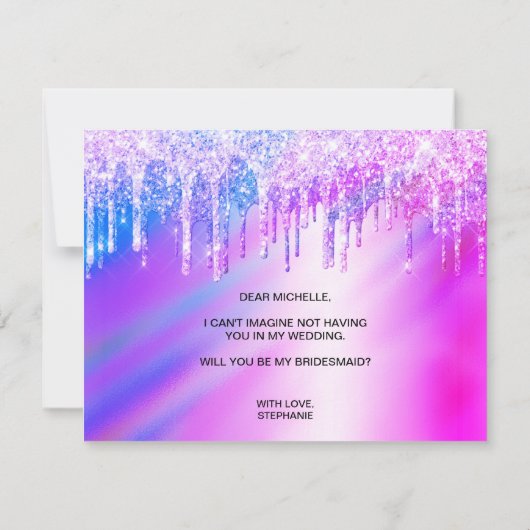Invitation holographe parties scintillant gouttes tu seras ma (Dos)