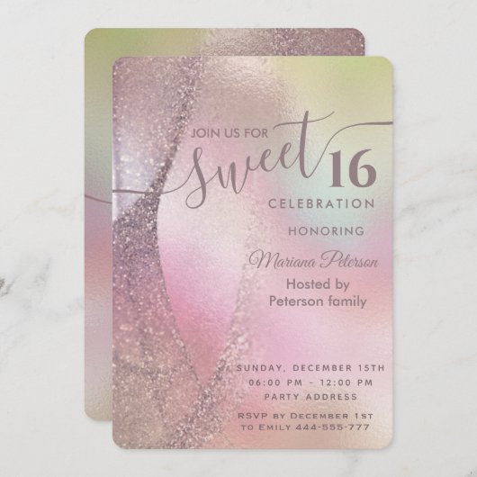 Invitation Holographe parties scintillant tendance abstraite  (Devant / Derrière)