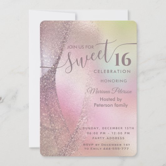 Invitation Holographe parties scintillant tendance abstraite  (Devant)