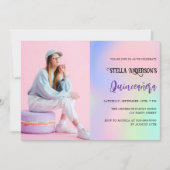 Invitation Holographe rose violet photo Quinceanera (Devant)
