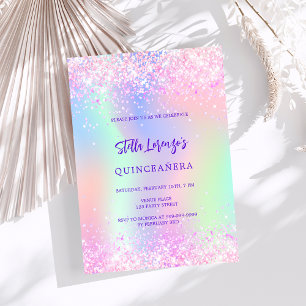 Invitation Holographe rose violet Quinceanera